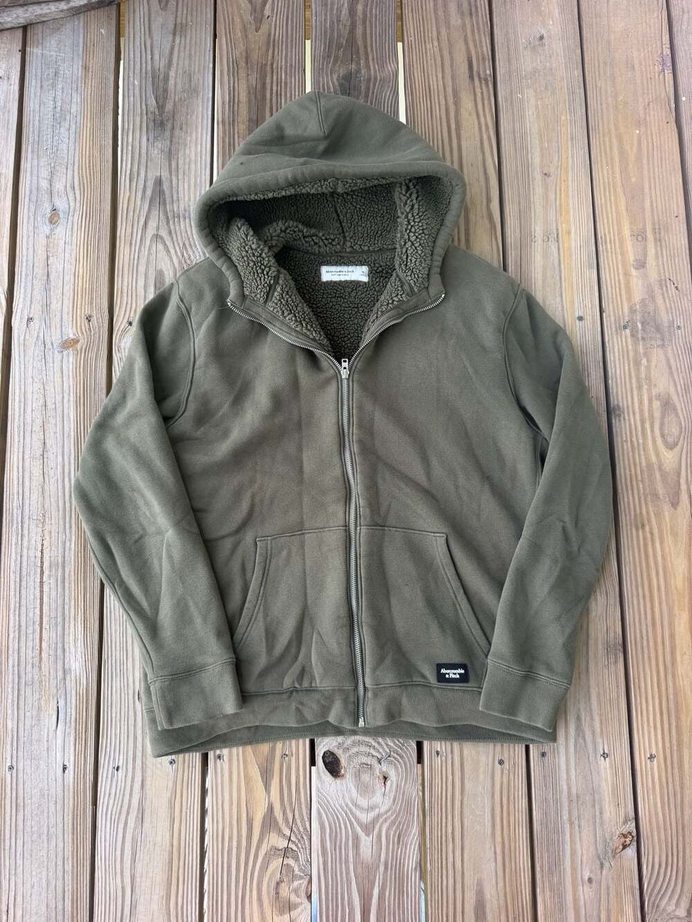 Abercrombie & Fitch Sherpa Lined Hoodie Size XL Green Full Zip